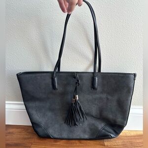Charcoal Grey Tote Bag With Tassel Accent
